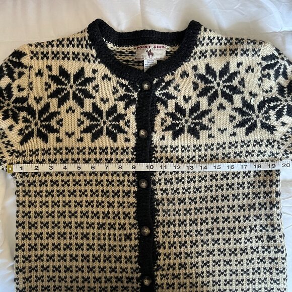 Point Zero Nicole Benisti Women's 100% Wool Cardigan Snowflakes Button-Up M - Picture 5 of 9